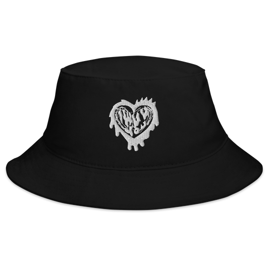 Wuv You Heart in White on Black Bucket Hat