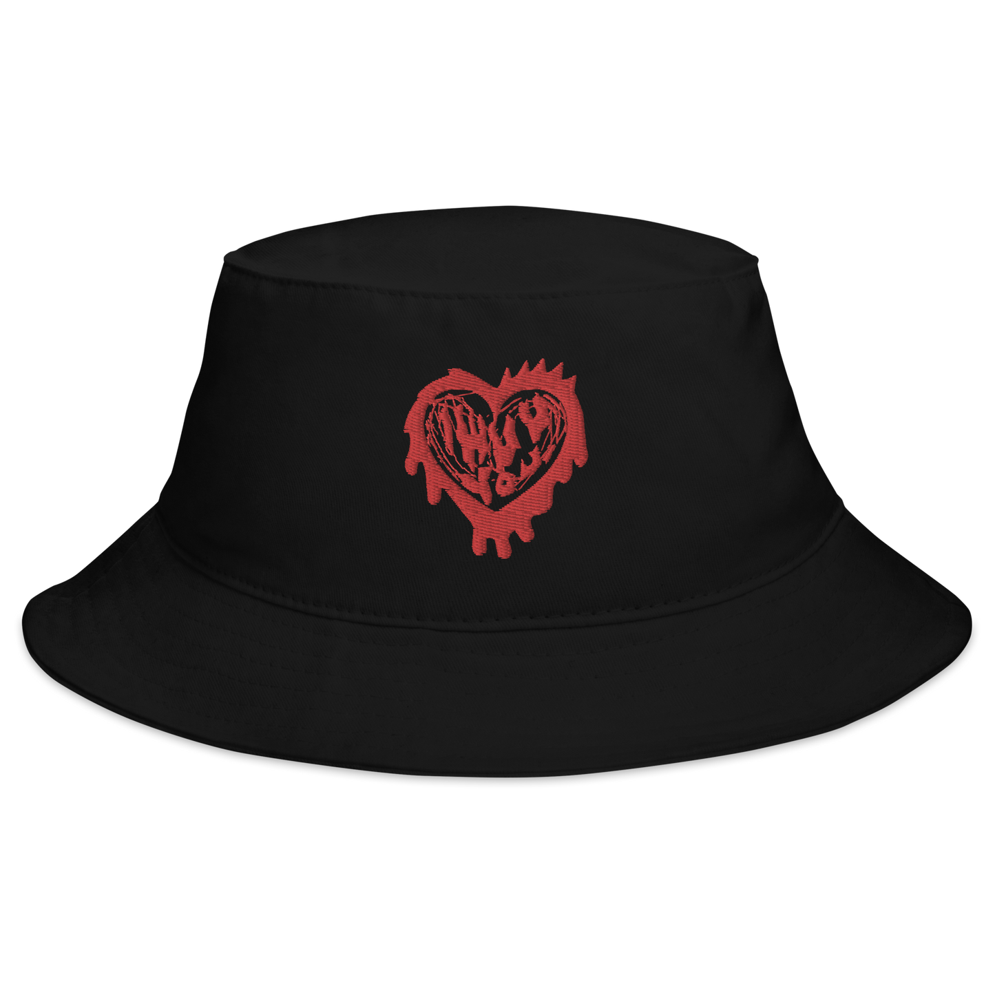 Wuv You Heart in Red on Black Bucket Hat