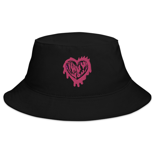 Wuv You Heart in Pink on Black Bucket Hat