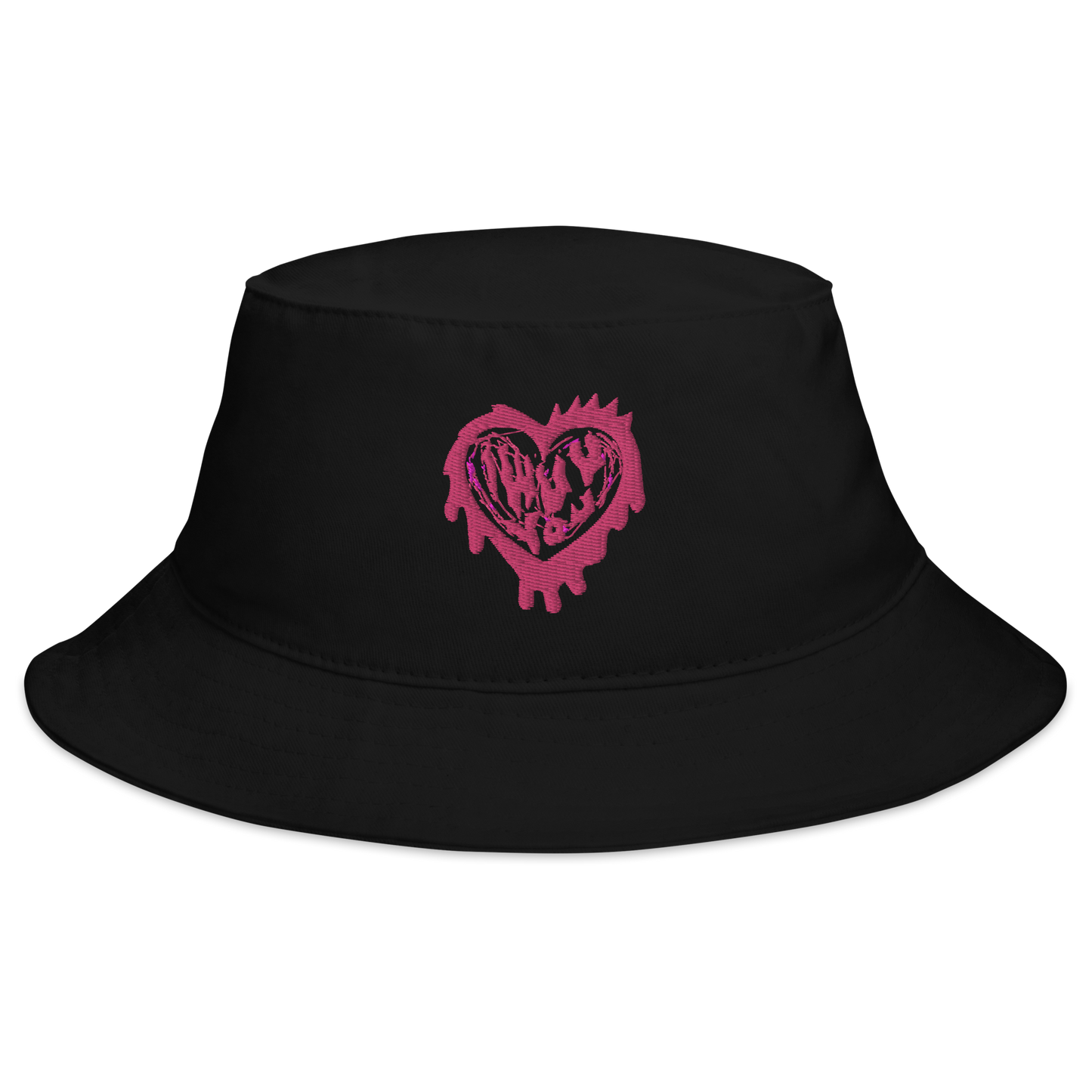 Wuv You Heart in Pink on Black Bucket Hat