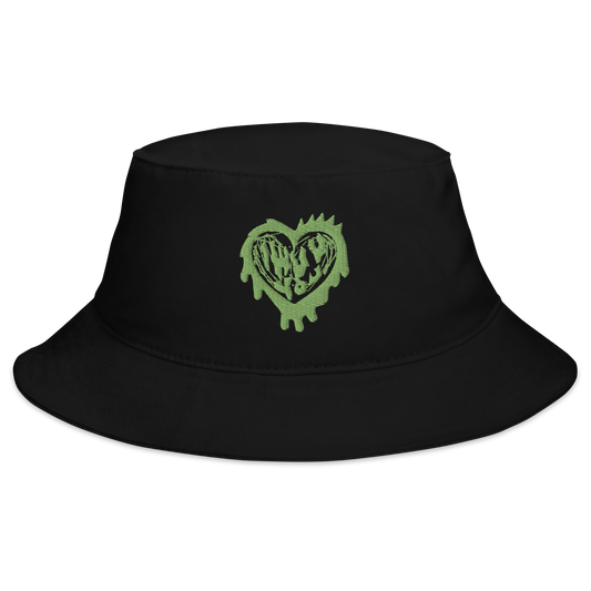 Wuv You Heart in Green on Black Bucket Hat