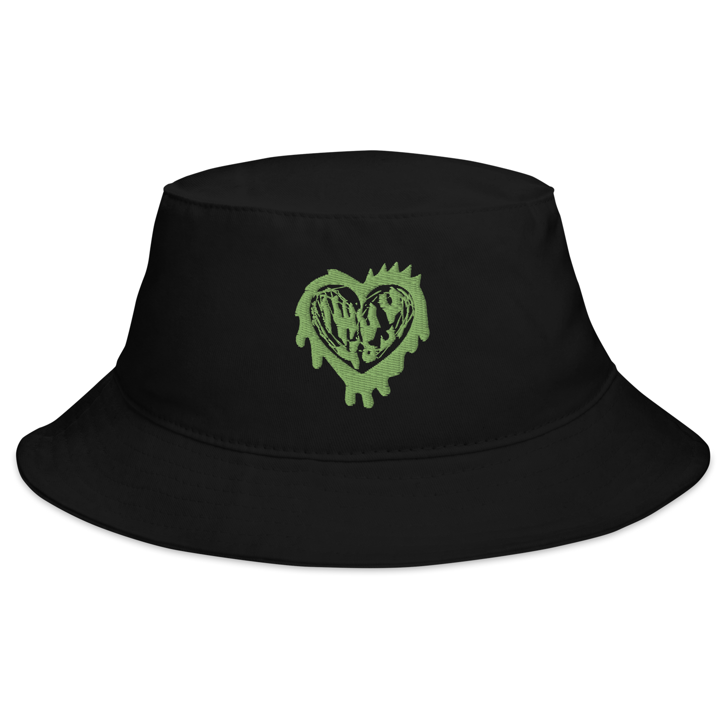 Wuv You Heart in Green on Black Bucket Hat