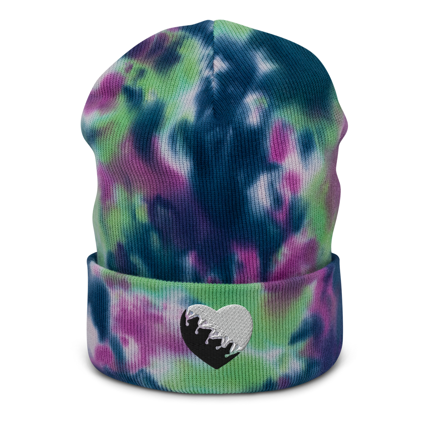Duo-Color Stitched Heart Tie Dye Beanie