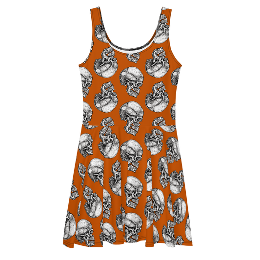 Skull in Profile Orange Skater Dress